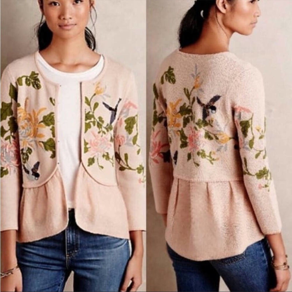 Anthropologie Moth Winged Wonder Cardigan size Large *with flaw*
